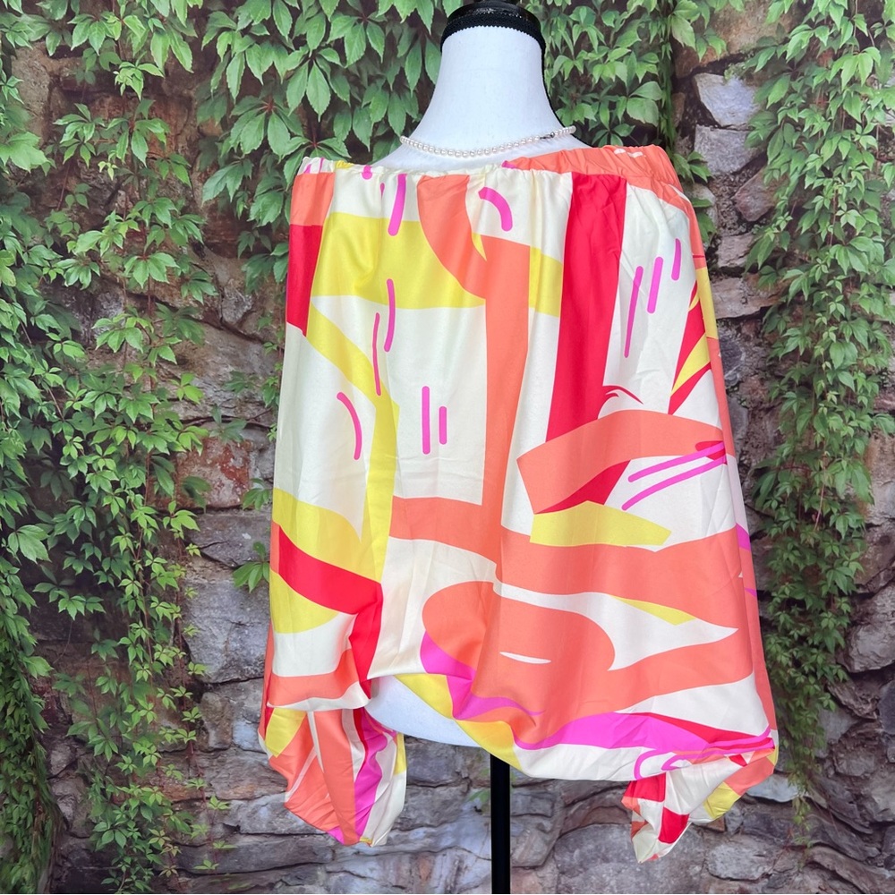 FANCY DREAM Oversized Multicolor Off the Shoulder Resort Blouse, S (Runs Large) - Picture 6 of 14